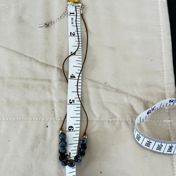 Snowflake Obsidian, round stone choker/necklace on brown cord w/lobster clasp - Picture 3 of 15